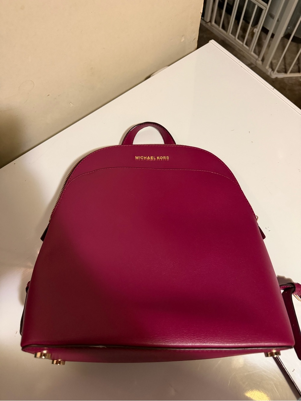 Michael Kors Magenta Leather Backpack with Gold Hardware
